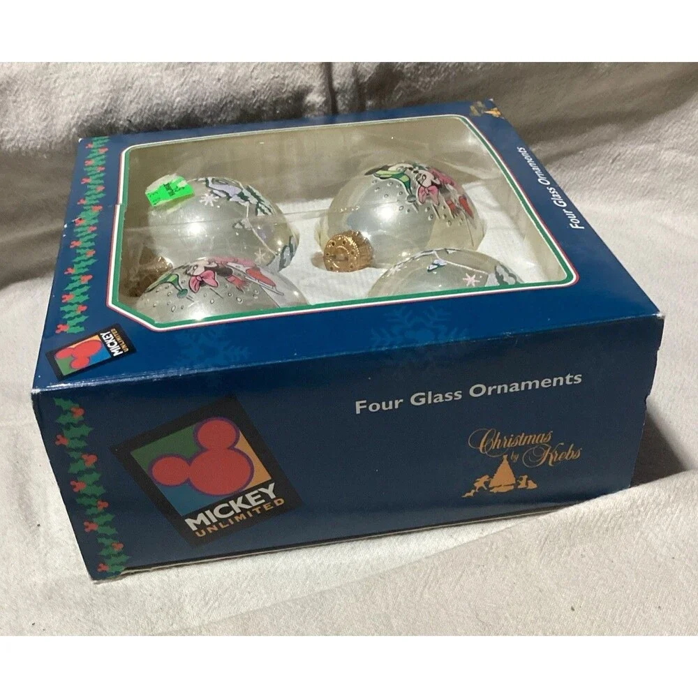 Krebs Disney Glass Ball Christmas Ornaments Mickey Mouse Minnie Boxed Set USA